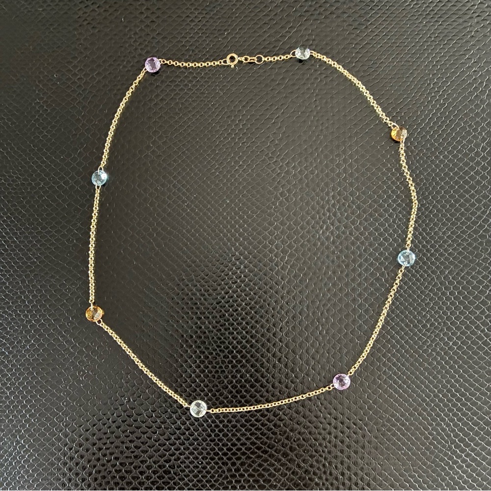 Elegant Gold Chain Necklace with Multicolor Crystals